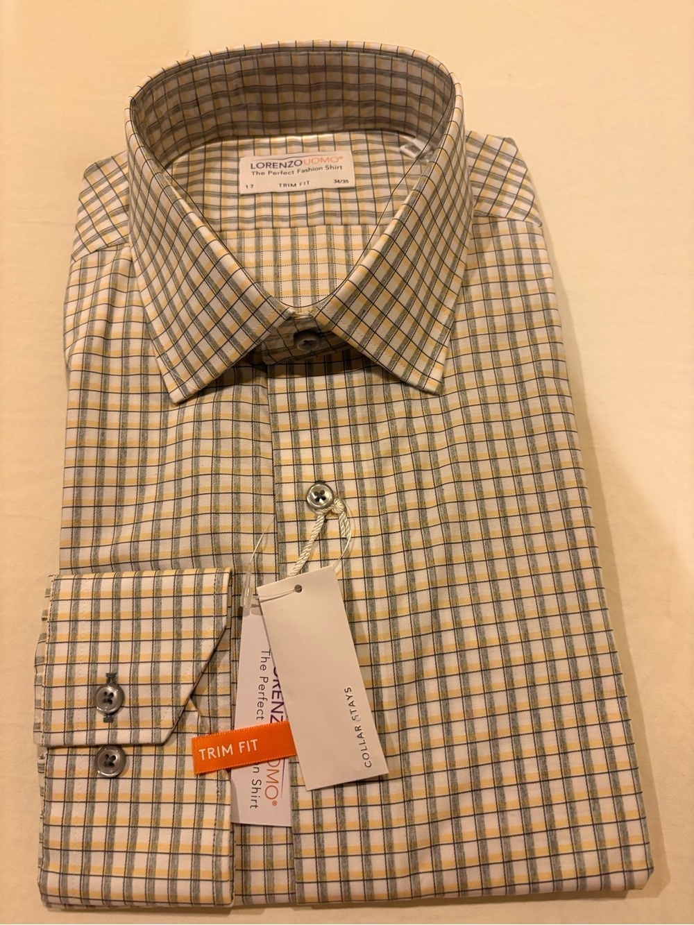 Lorenzo Uomo Yellow, Gray and White Check Trim Fit Shirt